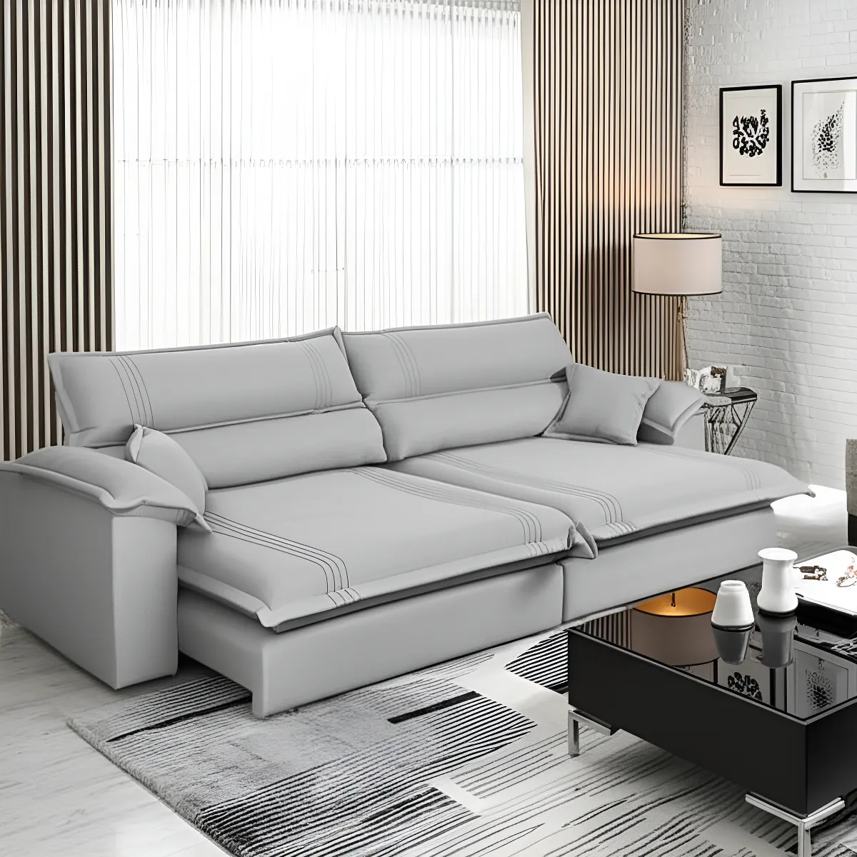 Sofá Retrátil Reclinável 2,50m Nivus Cinza Molas Ensacadas - King House