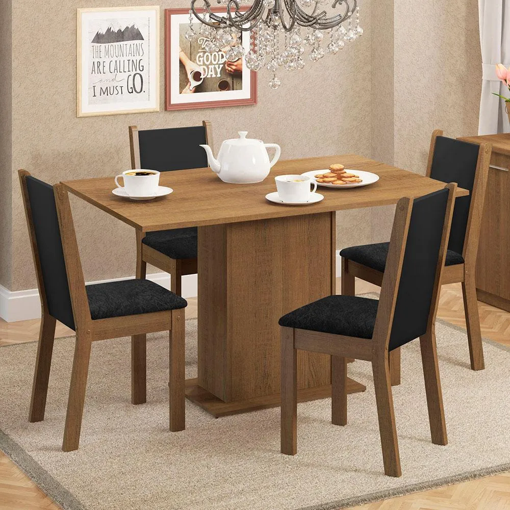 Sala De Jantar Madesa Talita Mesa Tampo Madeira 4 Cadeiras Cor Rustic/Preto/Oxford