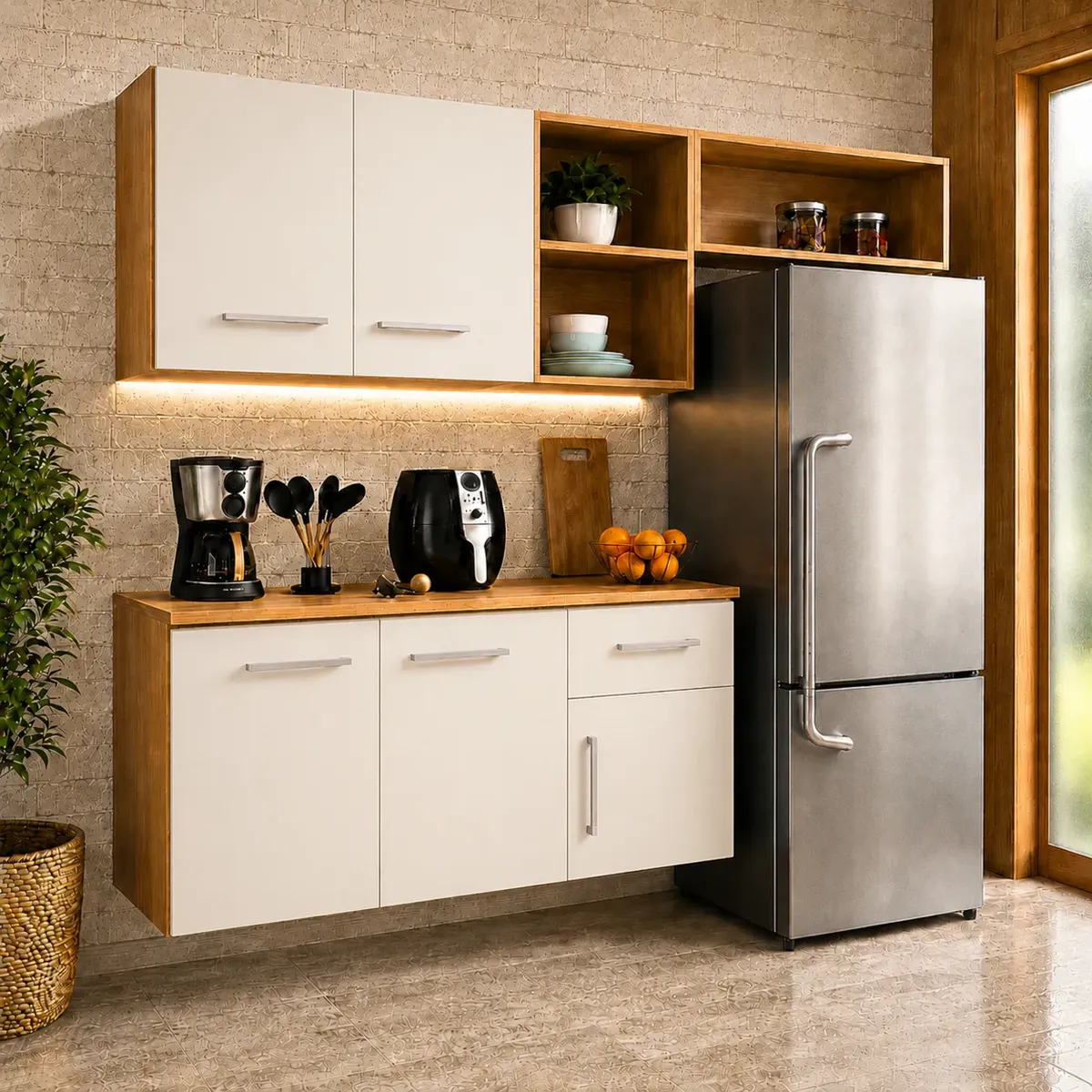 Armário De Cozinha Completo Com 5 Portas, Gaveta E Nichos